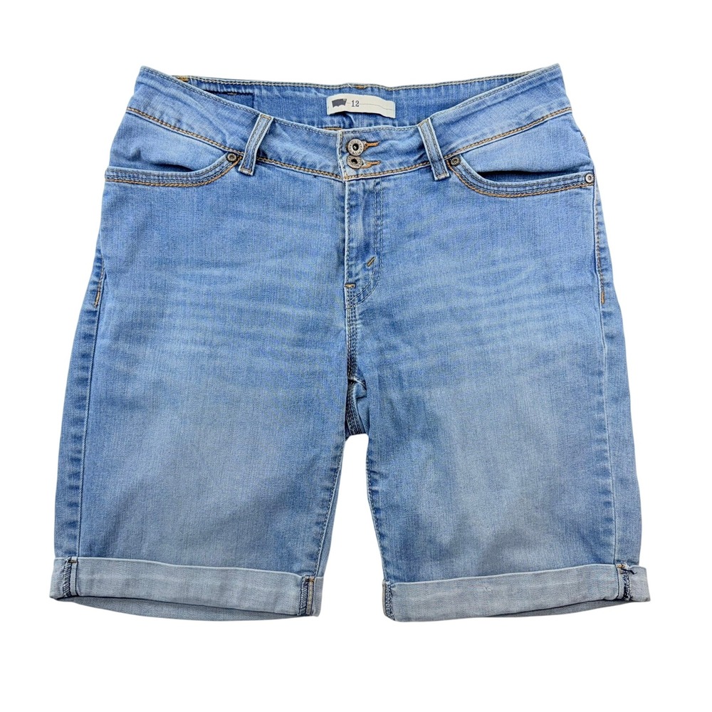 Levis Womens Medium Wash Denim‎ Cuffed Bermuda Shorts Double Button Size 12 W31